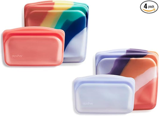 Stasher Premium Silicone Reusable Food Storage Bags, 4-Pack, Multi, Multi-Use Food Storage Bags, Lunch Bag, Travel Containers, BPA Free, Leak-free, Dishwasher-Safe, Eco-friendly