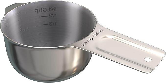 Color Up ¾ Cup Measuring Cup (180 ml) – Premium Chrome Stainless Steel, Accurate for Wet & Dry Ingredients, Embossed Markings, Easy-Pour Spouts, Dishwasher-Safe, Kitchen Essential