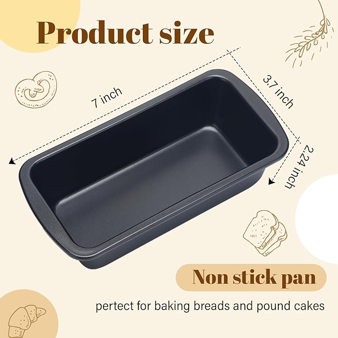 Patelai 4 Pack Small Loaf Pans for Baking Bread Non Stick Bread Pan Rectangle Baking Tray Toast Mold(Black,7.2 x 3.7 Inch)
