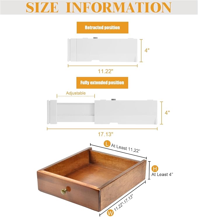 4 Pack 4" High Drawer Dividers, 11"-17" Expandable Drawer Organizer For Clothes, Dresser Drawer Organizer, Drawer Separators for Baby Clothes, Vanity, Kitchen and Office Storage, Warm White