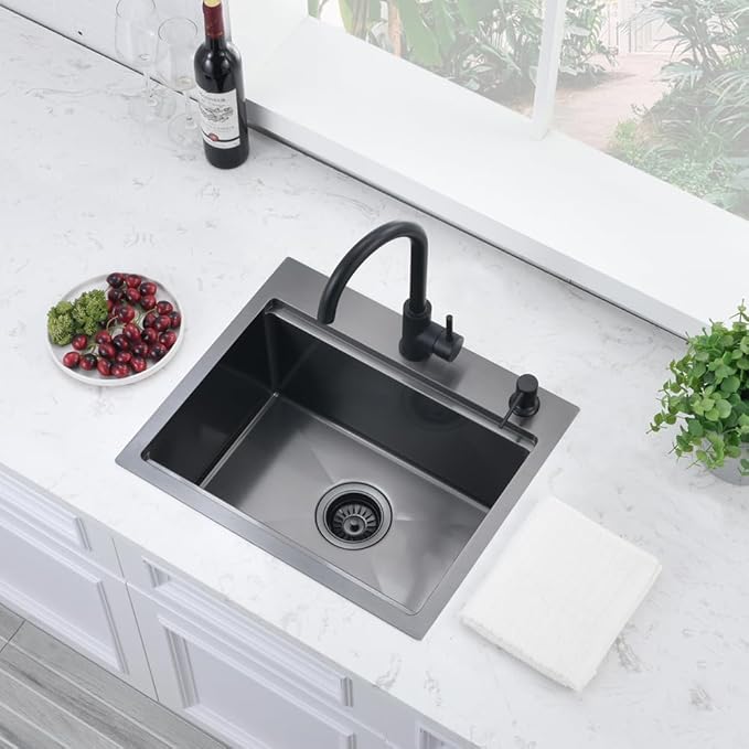 20 x 17 Inch Black Drop in Kitchen Bar Sink Workstation 16 Gauge Stainless Steel Small RV Kitchen Sink Outdoor Top Mount Single Bowl