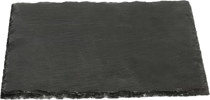 Restaurantware Slate Serving Trays 10 Pack of 8 x 8" Foam Feet Charcuterie Stone Plates Rustic Edges Freezable Black Square Serving Display Cheese Boards for Kitchen, Dining, Parties
