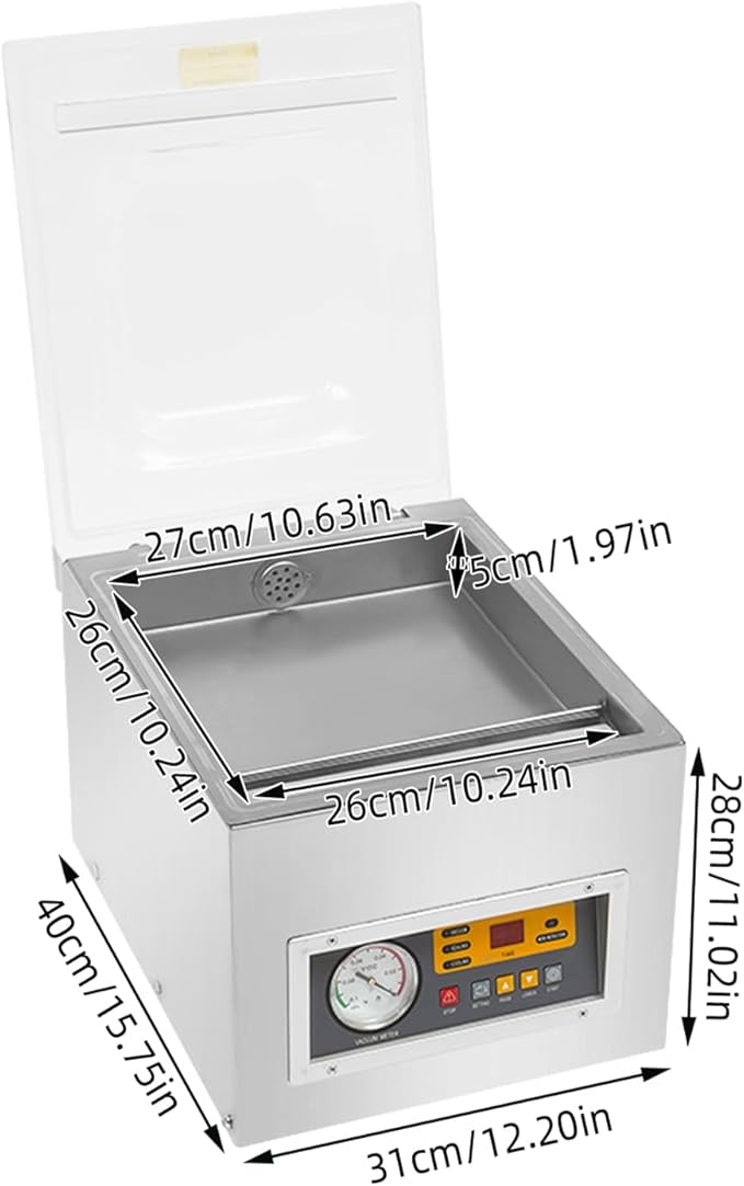 Chamber Vacuum Sealer, 110V 120W Commercial Kitchen Food Chamber Vacuum Sealer, Min ≤1KPa Pressure, Adjustable Sealing Temperatures, Stainless Steel Packaging Machine W/Automatic Control(DZ-260S)