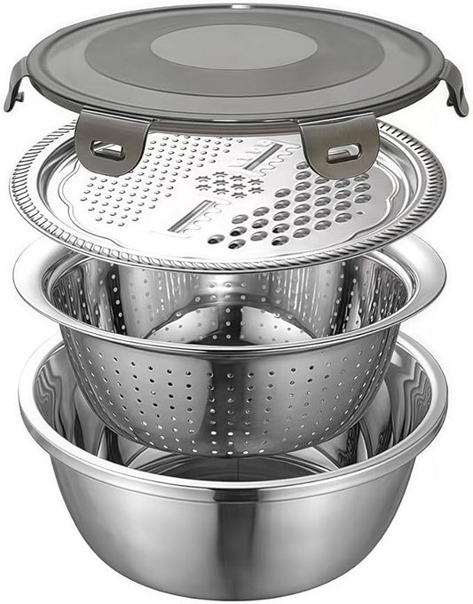 Integrated Grater and Lid on Stainless Steel Mixing Bowls 4 Pcs Kitchen Set