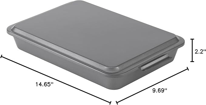 GoodCook Everyday Baking Pan with Metal Lid Nonstick Warp-Resistant Heavy-Gauge Steel Construction Even-Heating Oblong Cake Pan with Solid Oven-Safe Cover, 9x13-Inch, Gray