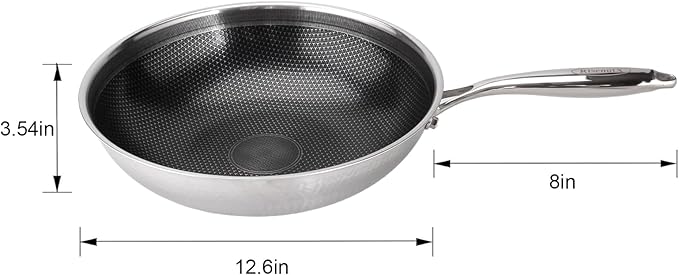 Hybrid Non Stick Wok, 12 inch Frying Pans Nonstick, Stainless Steel woks, PFOA Free Cookware, Dishwasher and Oven Safe, Induction Compatible