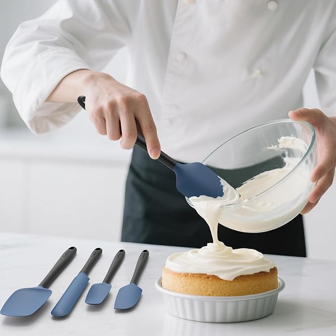 Coukre Silicone Spatula Set of 5,High Heat Resistant, Food Grade Silicone, Upgraded Extended Reinforced Handle,Dishwasher Safe, for Baking, Cooking (Dark Blue Black, Color block)