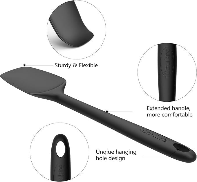 Coukre Silicone Spatula Set of 5,High Heat Resistant, Food Grade Silicone, Upgraded Extended Reinforced Handle,Dishwasher Safe, for Baking, Cooking (Pure Dark Green, Solid color)