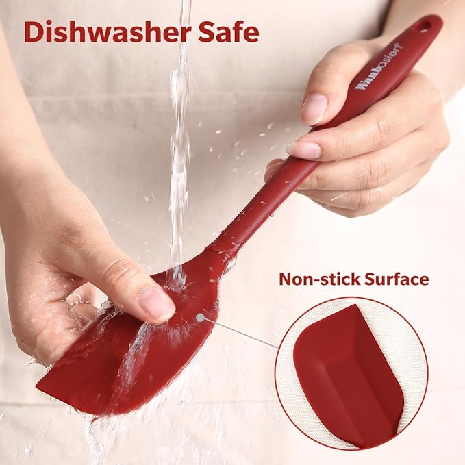 Wanbasion 5 Piece Premium Silicone Spatula Set Heat Resistant, Kitchen Spatula Set Dishwasher Safe for Nonstick Cookware Cooking Mixing Deep Red