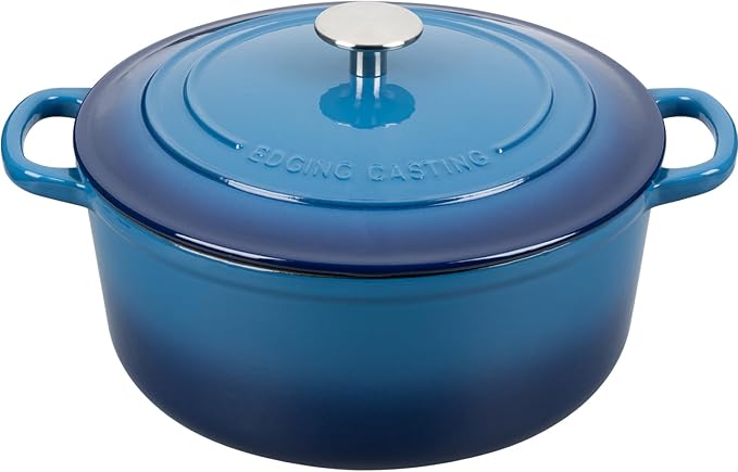 Enameled Cast Iron Dutch Oven Pot with Lid, 7 Quart, Round Dutch Ovens for Bread Baking, Bread Oven, Oven Safe up to 500°F, Lake Blue