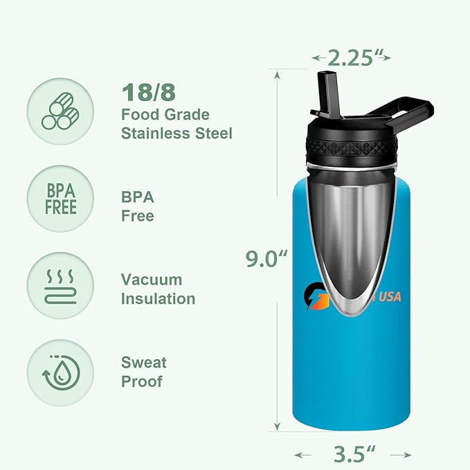 Personalized Custom Print in USA Water Bottle 75Pcs 32oz Stainless Steel Double Wall Coffee Cup with Lid & Straw Insulated Tumbler with Colorful Text Logo Photo