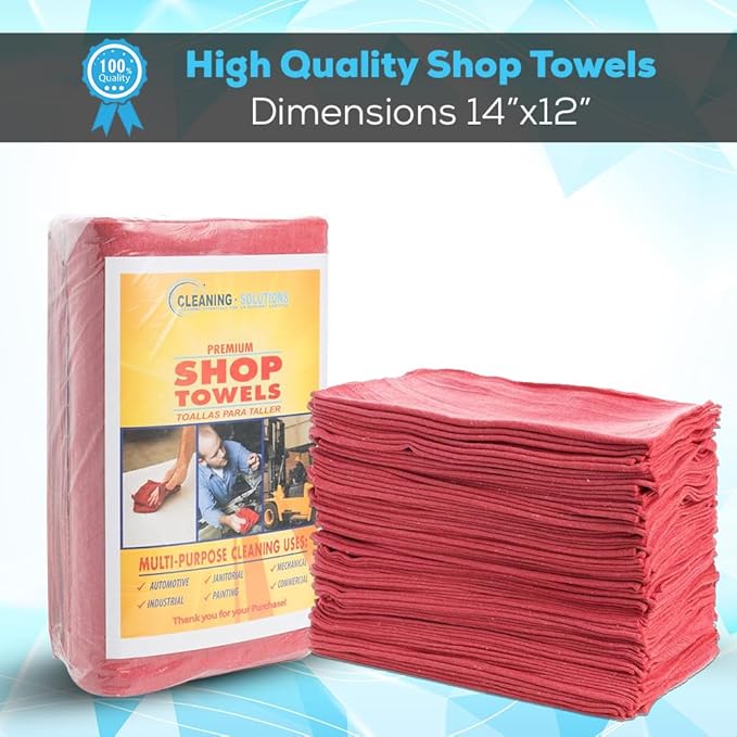 Simpli-Magic Cotton Shop Towels, Commercial Grade, Red, 145 Pack, Size: 14" x 12"