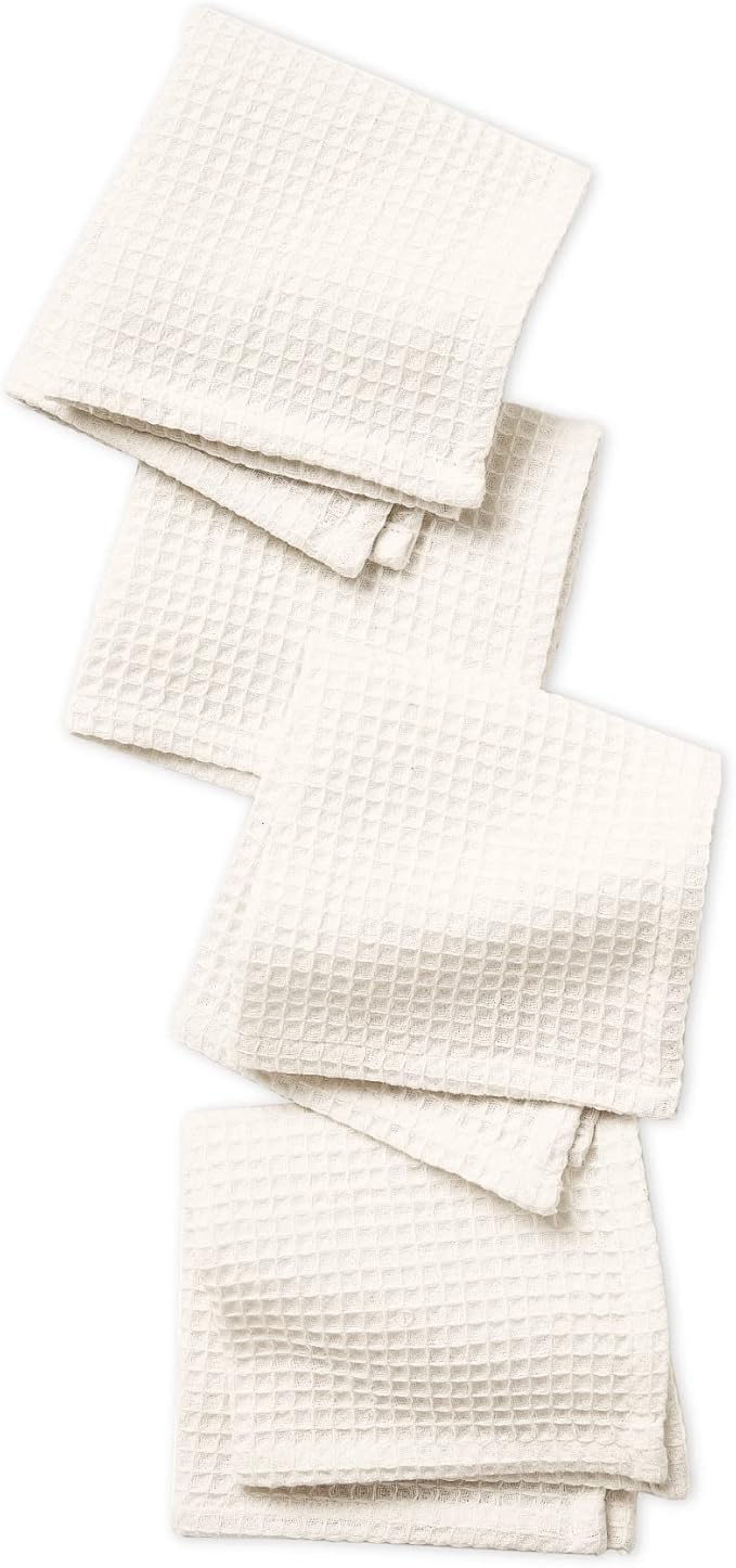 Encasa XO' Waffle Weave Face & Hand Towels – 12"x12", Natural Washcloths Set of 12 – Quick Drying for Bathroom, Gym, Kitchen & Travel – Small Reusable Dish Cloths & Face Wipes for Everyday Use