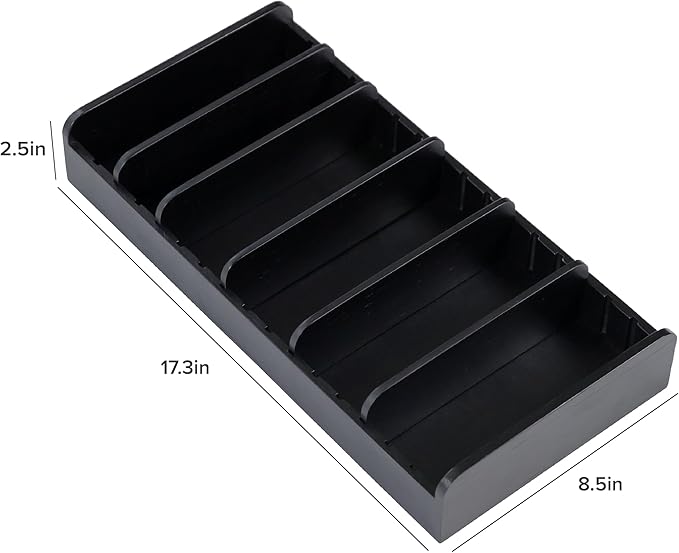 Bamboo Kitchen Towel and Food-Storage Organizer, Perfect for Kitchen Drawers, Cabinets, Pantry, 5 Adjustable Wall Inserts, Non-Slip Feet, Food-Safe Black Finish