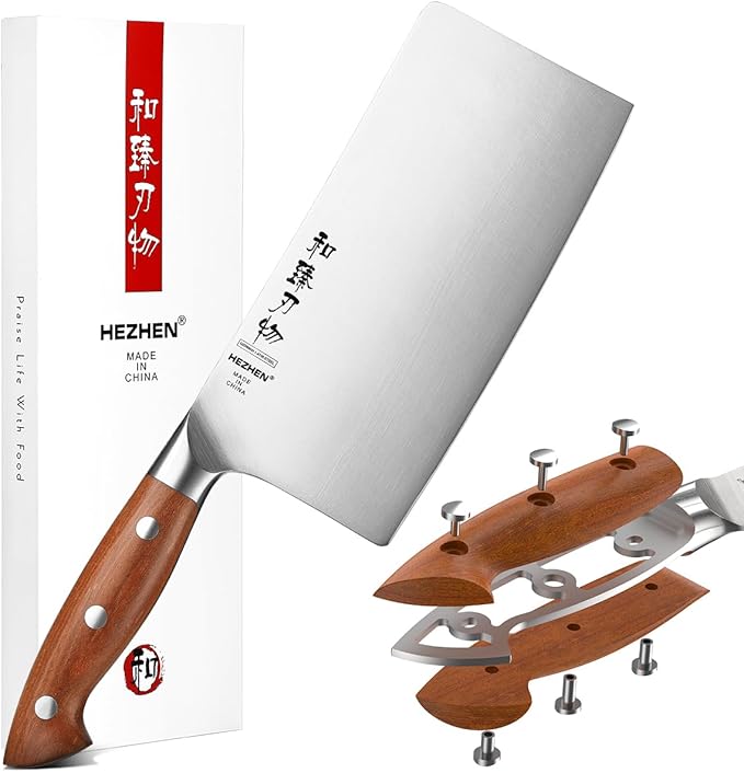 HEZHEN Cleaver Knife 7.1 inch, German 1.4116 Steel & Ergonomic Red Wood Handle, Sharp Meat Cleaver for Meat Cutting Vegetable Slicing