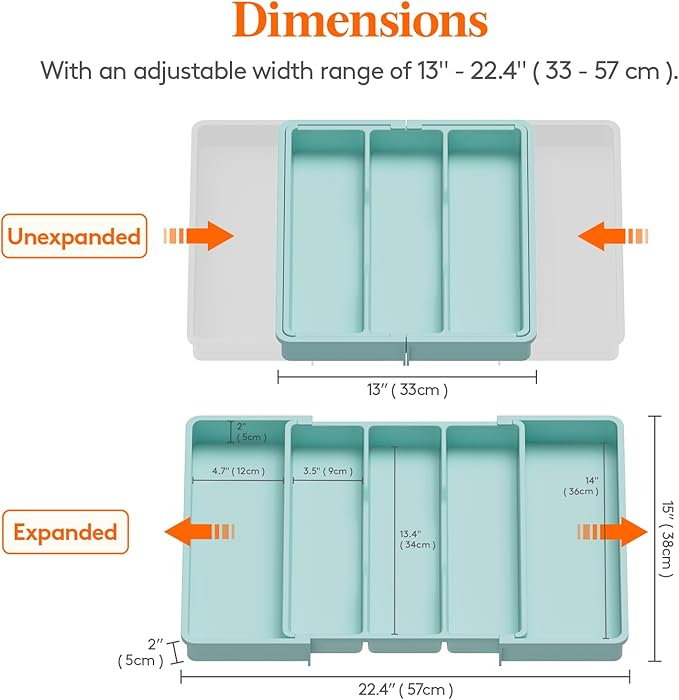 Lifewit Utensil Organizer for Kitchen Drawers, Expandable Cooking Utensil Tray, Adjustable Cutlery Silverware Flatware Holder, Plastic Spatula Tools and Gadgets Storage Divider, Large, Turquoise