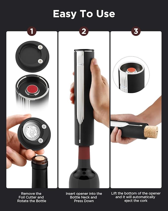 Luxury Automatic Electric Wine Opener with Charging Base, Built-in Foil Cutter - Rechargeable Wine Bottle Opener | Gift for Wine Lovers