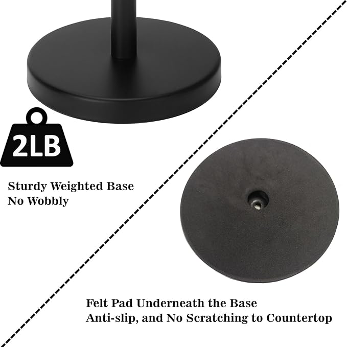 Black Paper Towel Holder Countertop, Stainless Steel Heavy Weighted Base (2LBS in Weight, and 6.7inch in Diameter), Ripping Paper Towel Off One-Handed, No Wobbly (Black Matte)