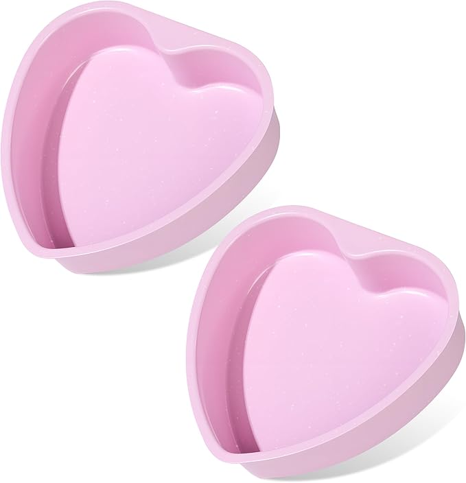8 Inch Heart Shaped Cake Pans Set 2 Pack Nonstick Cake Pan for Baking Carbon Steel Large Heart Molds (Pink)