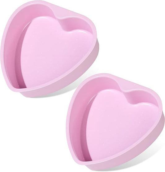8 Inch Heart Shaped Cake Pans Set 2 Pack Nonstick Cake Pan for Baking Carbon Steel Large Heart Molds (Pink)