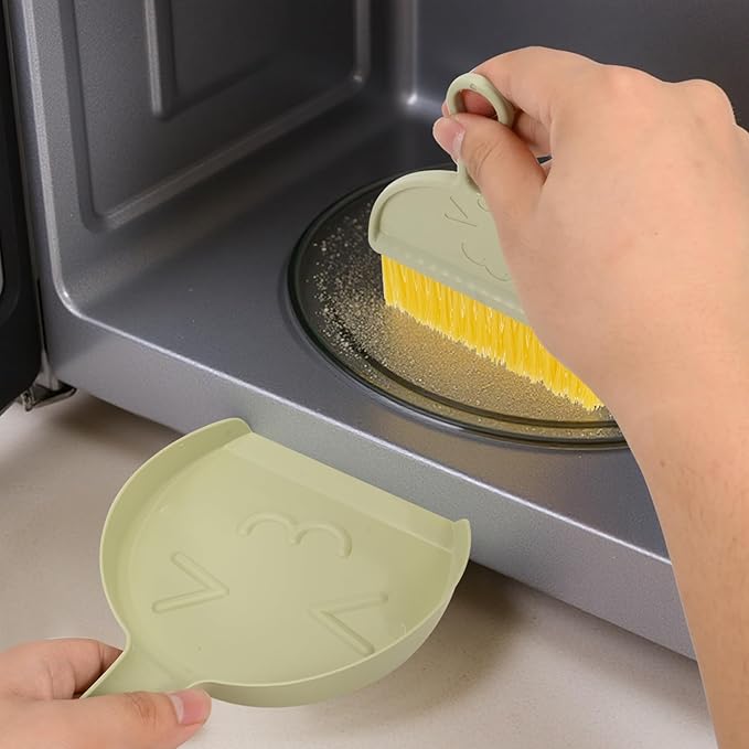 Small Broom and Dustpan Set,mini Compact Portable, for Home, Sofas, Kitchen countertops, Storage Shelves, Office desks, bathrooms, and pet Areas (Green)