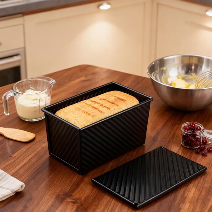 2 Pack 9 * 4 Inch Pullman Loaf Pan with Lid, 1 lb Dough Capacity Non-Stick Bread Loaf Pan,Carbon Steel Coating Bread Toast Box for Bakeware Homemade Sandwich and Sourdough Oven Baking