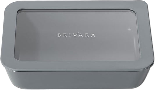 Ceramic Coated Glass Food Storage Container | No PTFE, PFOA, PFAS, and BPA | Reusable Non Toxic Meal Prep Container with Glass Lid | Easy To Store | 3 Cup Rectangle [Smoke]