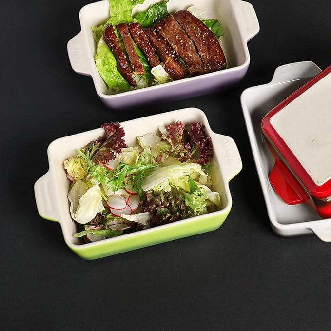 Sweejar Ceramic Baking Dish, Rectangular Small Baking Pan with Double Handles, 20 Oz for Cooking, Brownie, Kitchen, 6.5 x 4.9 x 1.8 Inches (Gradient Orange)