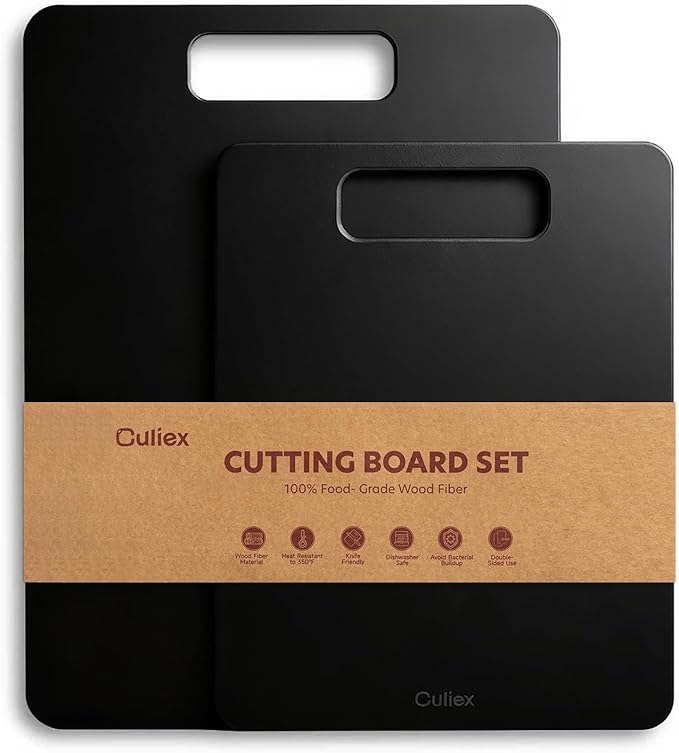 Wood Fiber Cutting Board 2-Pack, Composite Chopping Boards for Kitchen, Dishwasher Safe, Non-Toxic, High Density, Knife Friendly, BPA Free, Non-Slip Feet for Cutting Meat, Vegetables, Fruits
