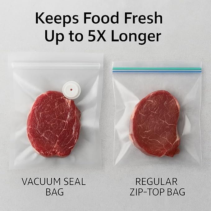 Vacuum sealer bags for food,reusable double zipper vacuum bag with air valve,suitable for sous vide cooking and microwave heating,dishwasher and freezer safe (13.4 * 11.8inch) 20pcs.