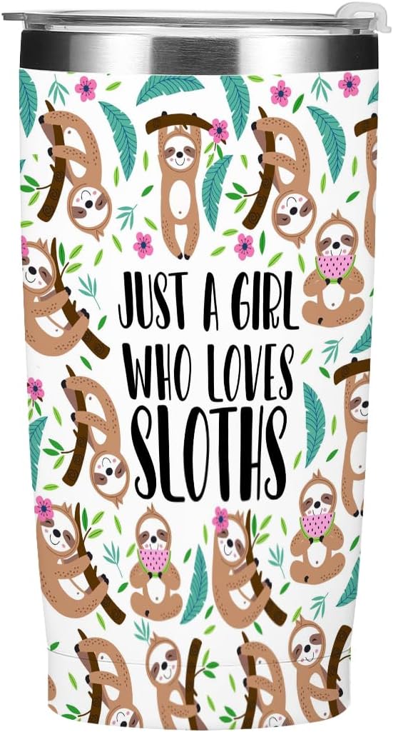 Cute Sloth Print Tumbler, Sloth Gifts 20 oz Stainless Steel Coffee Mug，Travel Cup，Insulated Cup with Lid for Car, Perfect Gifts for Women Sloths Lover Bestie Sister Christmas Birthday