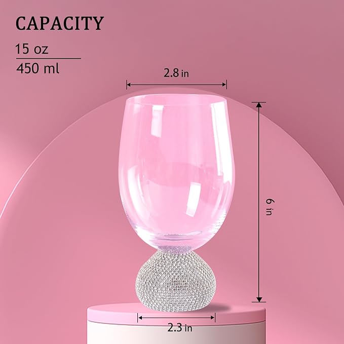 Wine Glasses Set of 4,Stemless Wine Glass,Unbreakable Crystal Fancy Glasses,15 Oz Short Handle Red/White Glasses,Unique Wine Gifts for Women,for Home Bar, Party, Birthday (Pink)