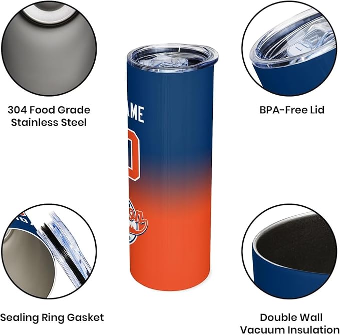 Custom Tumbler Stainless Steel Cup Personalized Baseball Vacuum Insulation Travel Mug Add Your Name Number Fans Gift for Baseball Fans