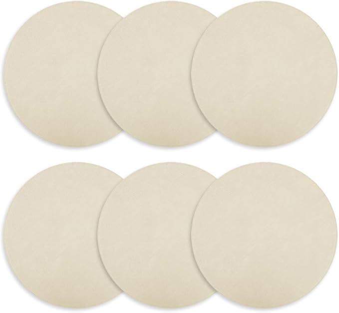 Placemats Set of 6 – Round 15” Faux Leather Table Mats for Dining, Heat Resistant & Non-Slip Washable Table Decor, Indoor, Outdoor, Dining Table Set for 6, Modern Kitchen & Holiday Use, Beige