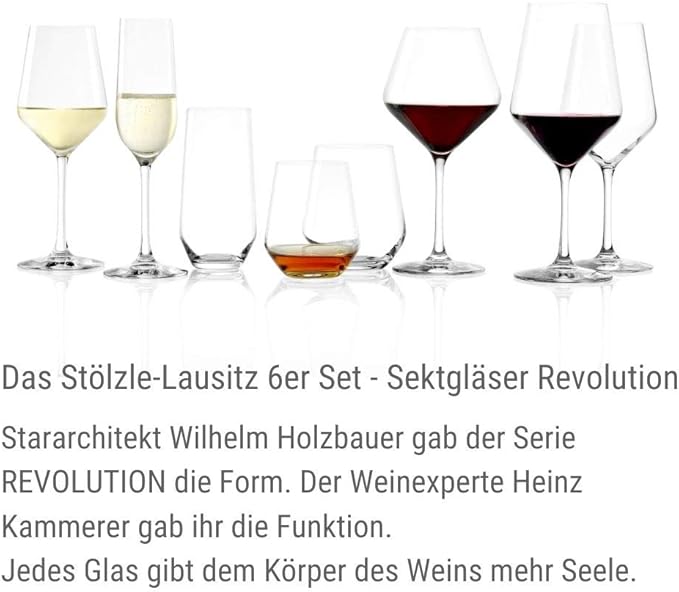 Stölzle Lausitz Champagne Glasses Revolution Set of 6, 6 3/4 oz – Elegant Crystal Glasses Ideal for Champagne, Prosecco & Sparkling Wines – Dishwasher Safe & Made in Germany