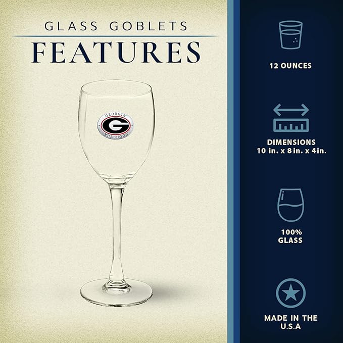 Heritage Pewter Georgia Bulldogs Glass Goblets – Set of 2 | 12 Ounce Goblet Wine Glasses, Expertly Crafted Pewter Glass