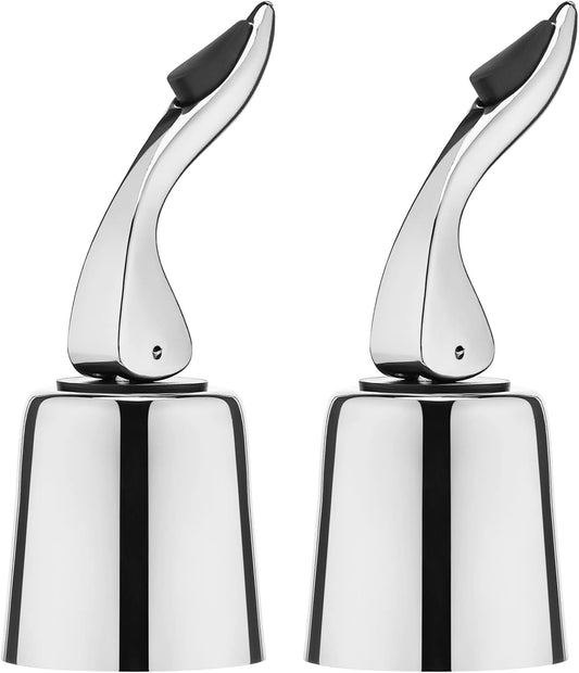 Wine Stoppers for Wine Bottles with Stainless Steel Vacuum Wine Bottle Stopper with Silicone Reusable Wine Corks, Leak proof Keep Fresh Suitable for Red&White Bottle (Silver, 2 Pack)