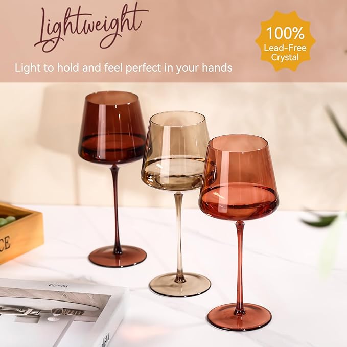 Colored Wine Glasses Set of 6-18oz【Hand Blown】colored Wine Glasses with Stem-Colored Wine Glass