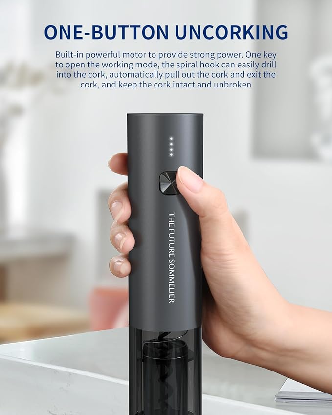 CIRCLE JOY Rechargeable Electric Wine Opener Set 7-in-1 Aluminum Alloy Wine Gift Set with Electric Corkscrew, Foil Cutter, Wine Pourer, Storage Base, Vacuum Pump and 2 Wine Stoppers