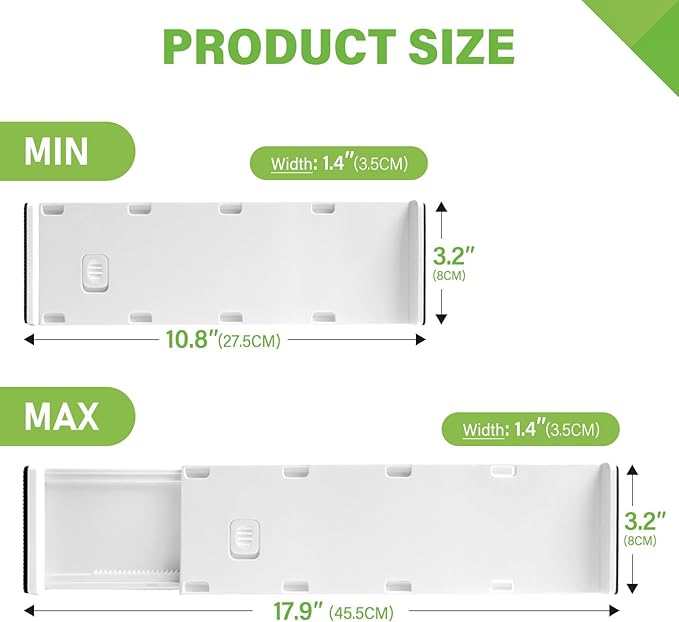 5 Pack Drawer Dividers 3.2" High Slim Organizers Expandable 10.8-17.9" Adjustable Separators for Shallow Drawers Kitchen Utensils Baby Clothes Underwear Storage-White(Short)