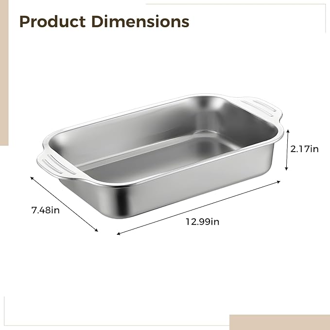 2 Pcs Stainless Steel Cake Pans, Rectangle Sheet Pans with Handles for Baking, Shallow Thickened Design, Easy-Clean Nonstick Pans for Oven Use, Ideal for Roasting and Cooking
