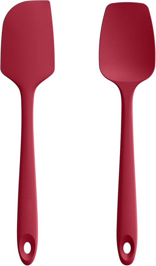 U-Taste Flat Spatula & Spoon Spatula: 11.38in 600ºF Heat Resistant Silicone Bowl Scraper, Flexible Rubber Kitchen Cooking Mixing Utensil with Upgraded Non-Stick Surface (Set of 2, Red)