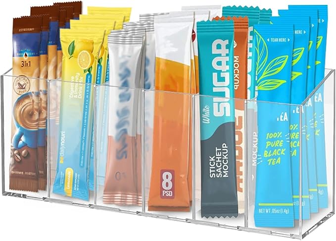 Drink Packet Organizer, Water Drink Packet Holder with Removable Divider, Water Flavor Packet Organization Container for Kitchen Organizers and Storage