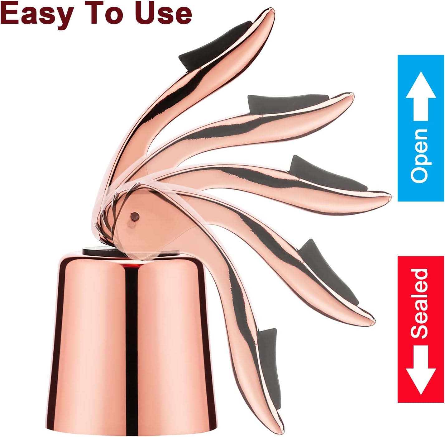 Wine Stoppers for Wine Bottles with Stainless Steel Vacuum Wine Bottle Stopper with Silicone Reusable Wine Corks, Leak proof Keep Fresh Suitable for Red&White Bottle (Rosegold, 2 Pack)