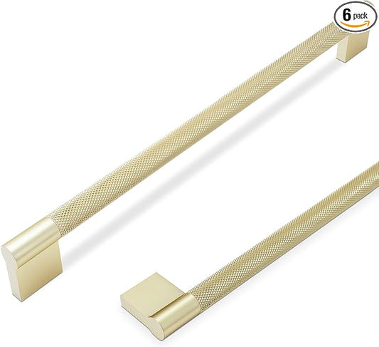 6 Pack 10 inch(254mm) Brushed Brass Kitchen Cabinet Handles Knurled Cabinet Pulls Gold Drawer Pulls Kitchen Hardware