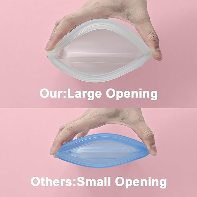 Silicone Reusable Storage Bag Reusable Silicone Pouch Bags Food Grade Silicone Pocket Bags 6 Pack 7oz Food Storage Container for Snack Dog Treat and Cards Large Opening Oven and Dishwasher Safe