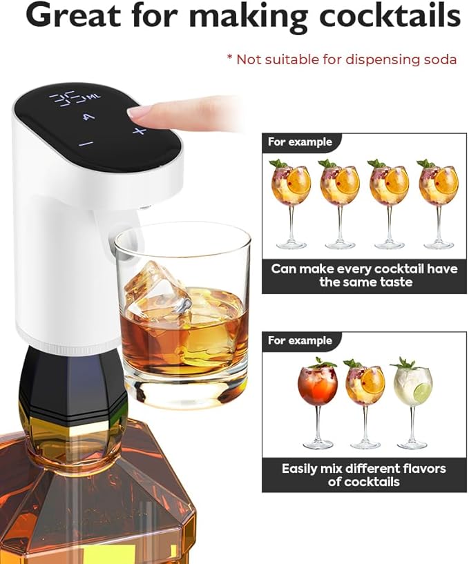 Smart Digital Wine Dispenser & Electric Aerator with Auto Stop, 1-999ML Quantitative Pour & Hands-Free Sensor for Wine, Whiskey, Spirits - Ideal Gift for Men, Dad, Him, Wine Enthusiasts (White)