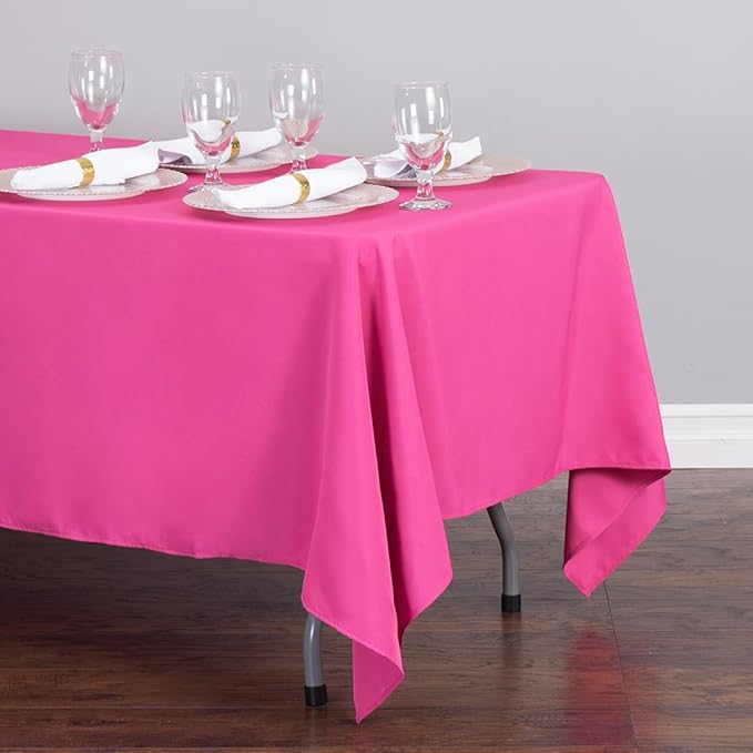 LTC LINENS 10 Pack Fuchsia Rectangular Tablecloths 70 x 120 Inch for 6 or 8 Feet Rectangle Banquet Tables with Half-Drop - Stain and Wrinkle Resistant Polyester Cloth Table Covers for Party, Wedding