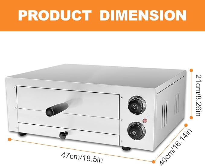 12" Electric Pizza Oven,Stainless Steel Countertop Pizza Oven with temperature and Timer for Kitchen Commercial Use