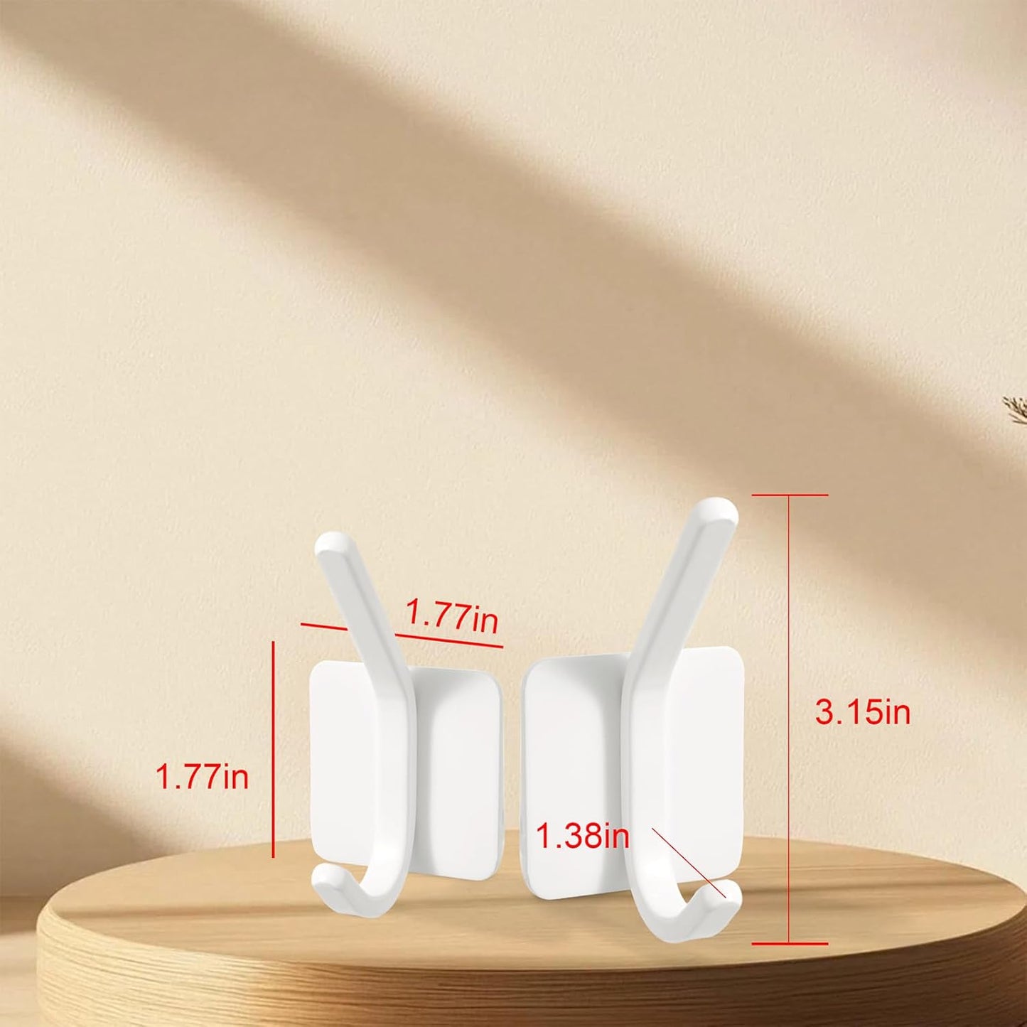 Aluminum Wall Hooks, No Drill Damage-Free Adhesive Hook, Product for Hanging Heavy Duty for Bathroom Kitchen Home (Double Square White Hook, 4)